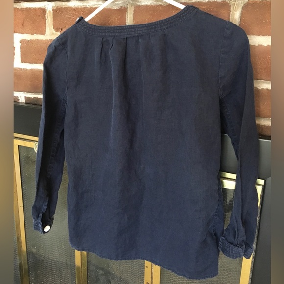 ❣️sold❣️JCrew XXS Navy blue 100% linen top. 3/4 sleeves with button cuffs. - Picture 5 of 7